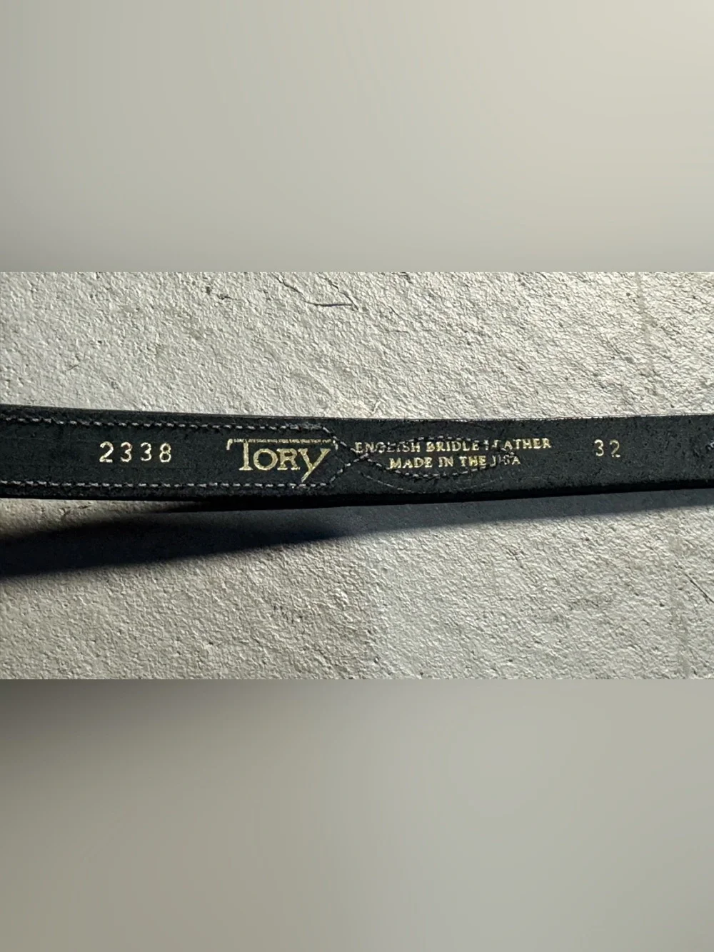 Tory leather stitched equestrian bridle belt black brass buckle size 32